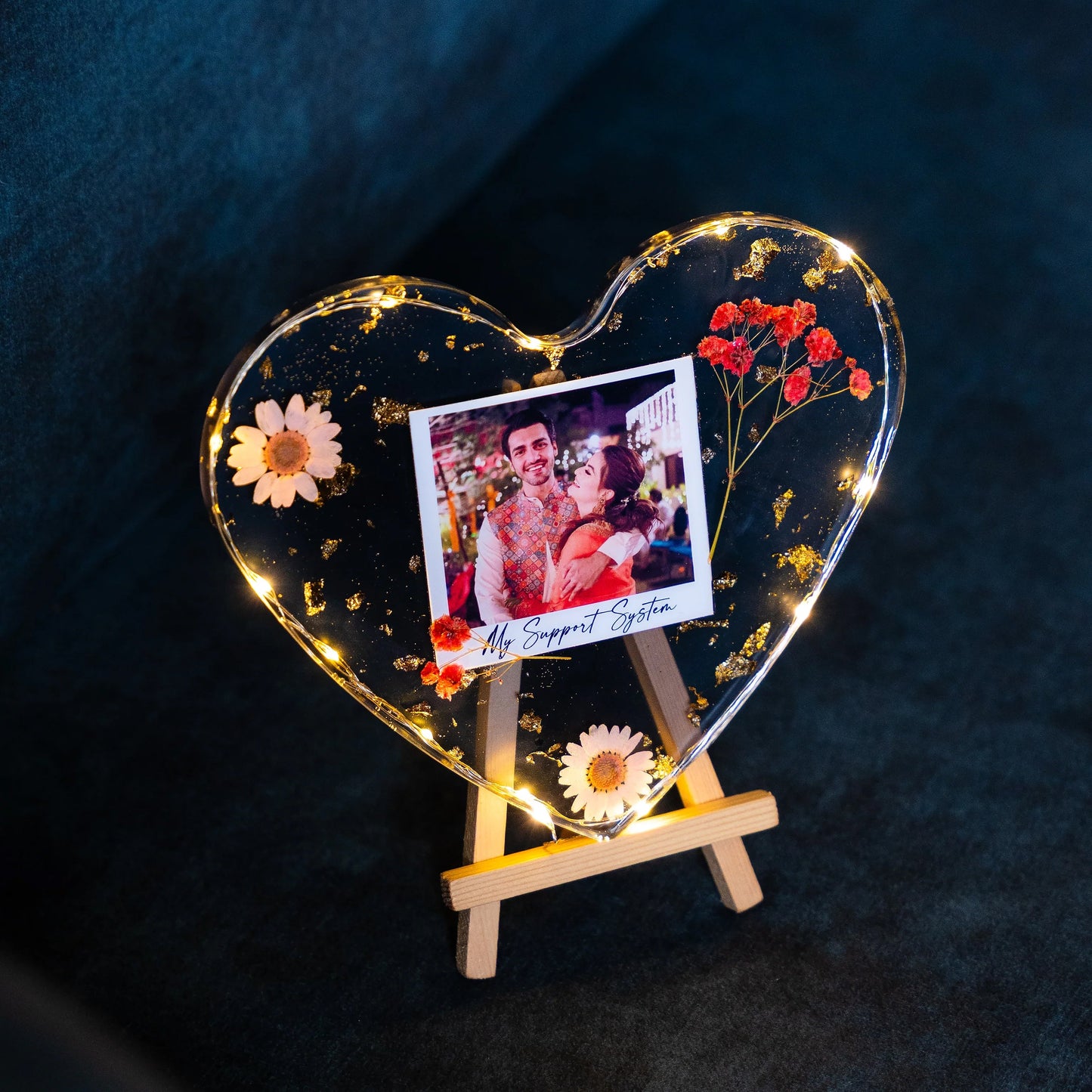Personalized Heart Photo Resin Frame with LED Lights – Custom Couple Gift