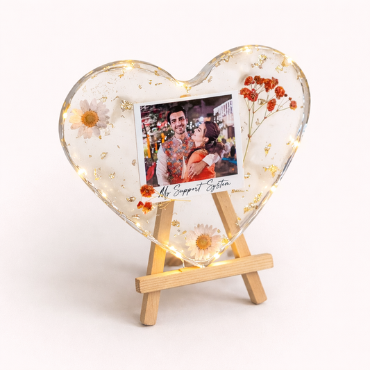 Personalized Heart Photo Resin Frame with LED Lights – Custom Couple Gift