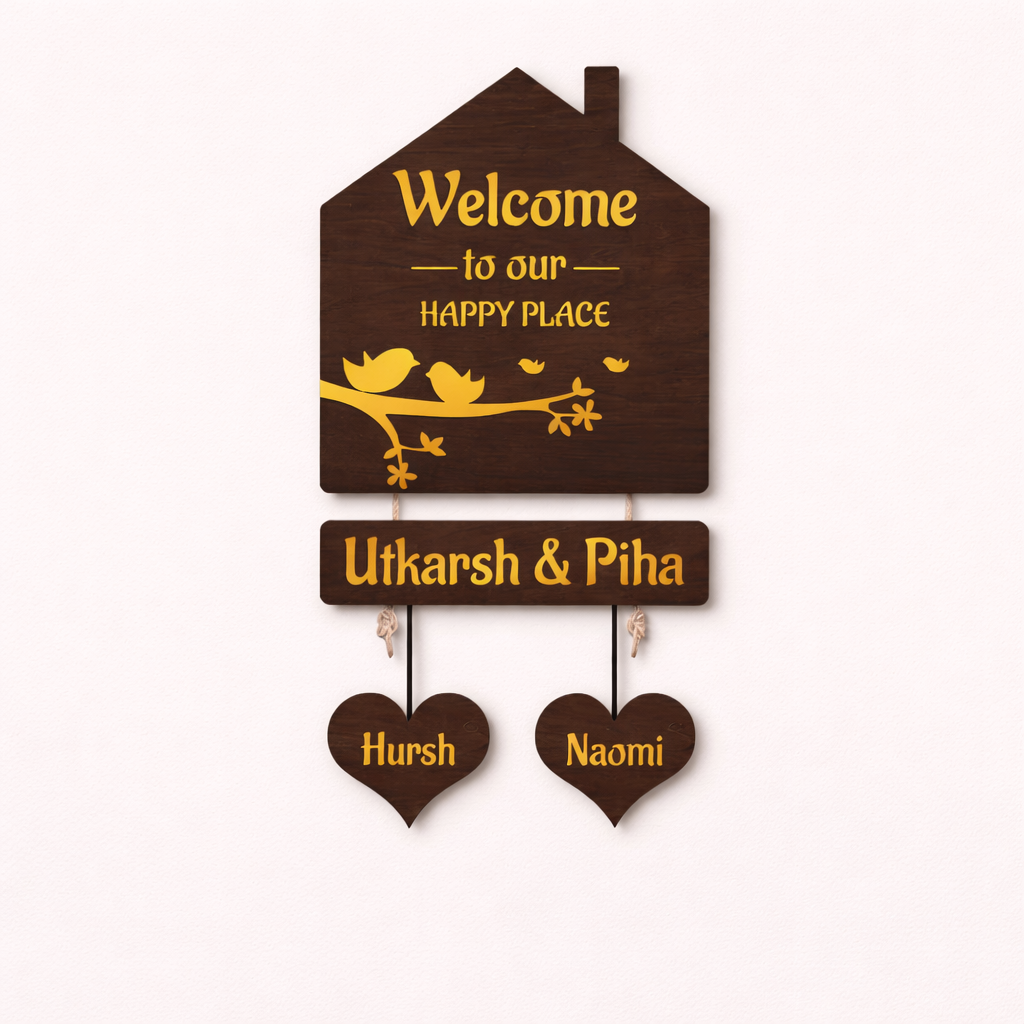 Premium Brown Hut–Inspired 3D Name Plate with Golden Acrylic Finish