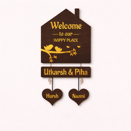 Premium Brown Hut–Inspired 3D Name Plate with Golden Acrylic Finish