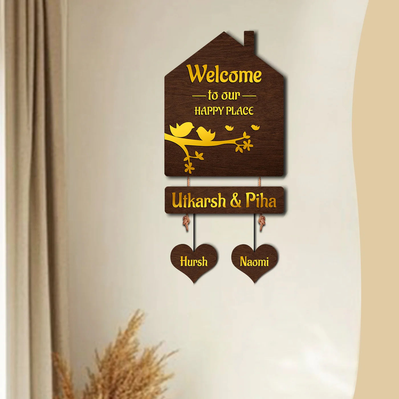 Premium Brown Hut–Inspired 3D Name Plate with Golden Acrylic Finish