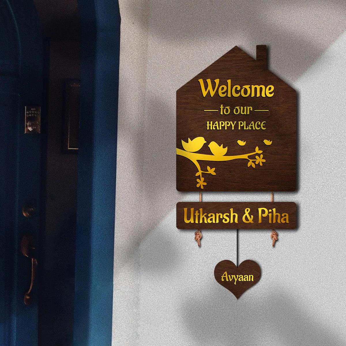 Premium Brown Hut–Inspired 3D Name Plate with Golden Acrylic Finish