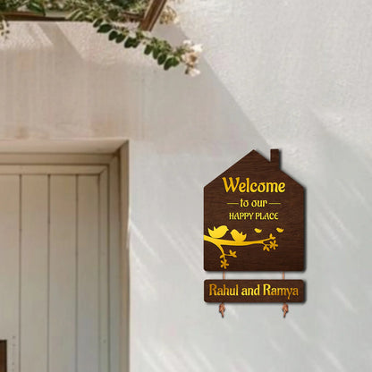Premium Brown Hut–Inspired 3D Name Plate with Golden Acrylic Finish