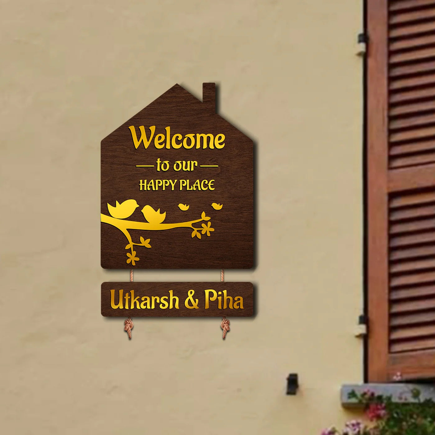 Premium Brown Hut–Inspired 3D Name Plate with Golden Acrylic Finish