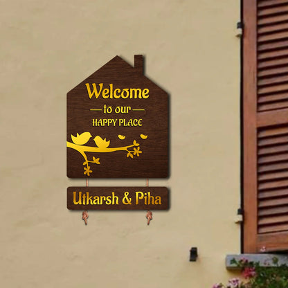 Premium Brown Hut–Inspired 3D Name Plate with Golden Acrylic Finish