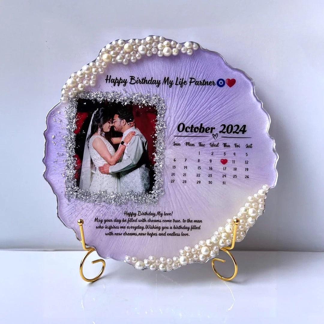 Personalized Photo Calendar Plate – Custom Birthday & Anniversary Gift