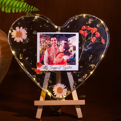 Personalized Heart Photo Resin Frame with LED Lights – Custom Couple Gift