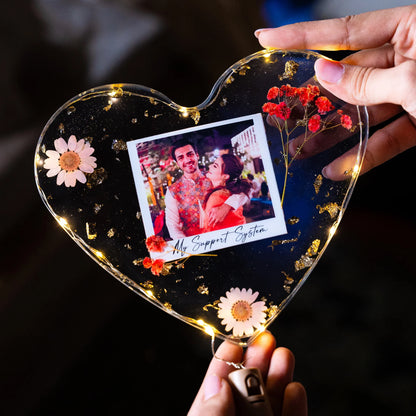 Personalized Heart Photo Resin Frame with LED Lights – Custom Couple Gift